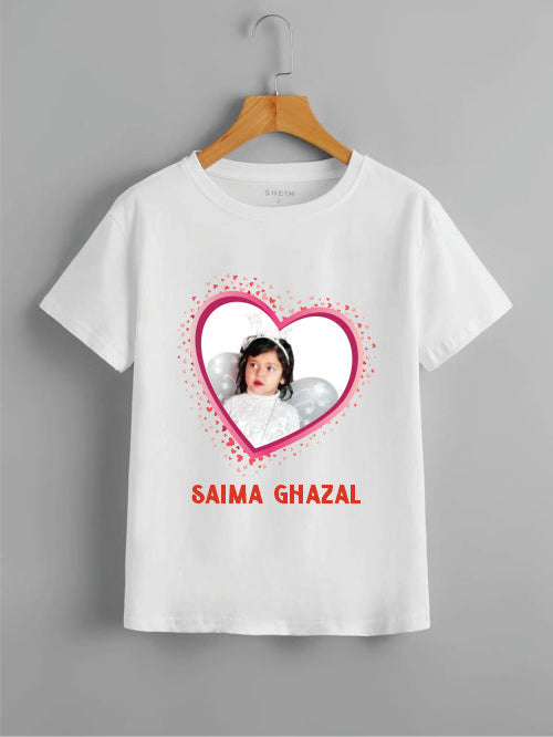 Personalized Kids White T-Shirt – Add Photo & Name | Soft Polyester